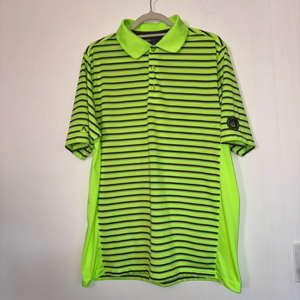Antigua Desert Dry Men's Sz L Golf Polo Shirt Short Sleeves Striped Neon Green